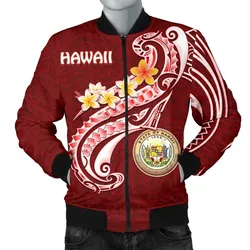Hawaii Mens Bomber Jacket   - Hawaii Seal Polynesian Patterns Plumeria