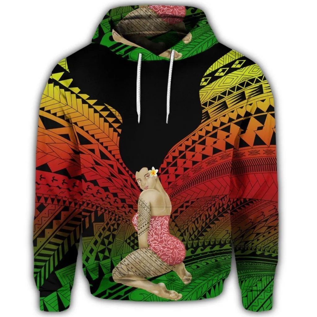 Hawaiian Polynesian Hula Girl Wearing Plumeria Hoodie Reggae