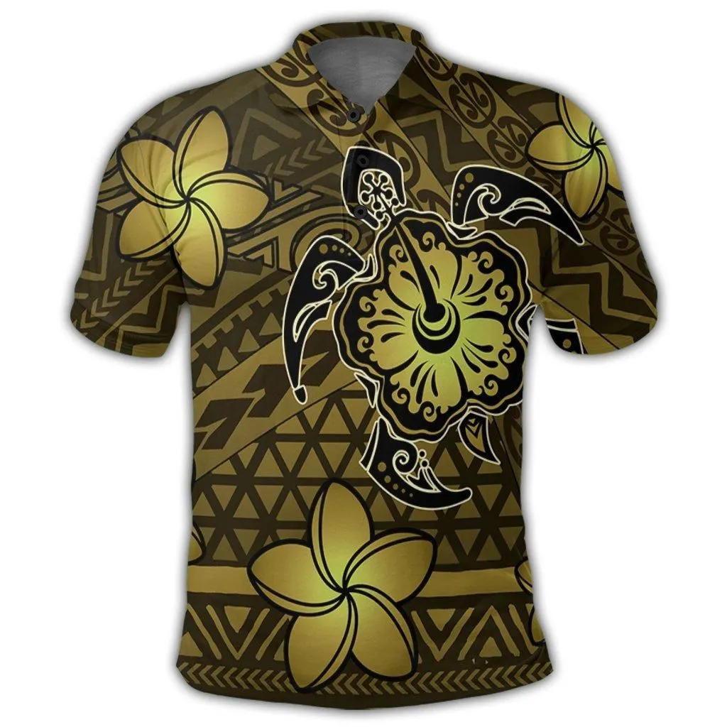 Hawaii Mix Polynesian Turtle Plumeria Polo Shirt - AH - Nick Style - Yellow
