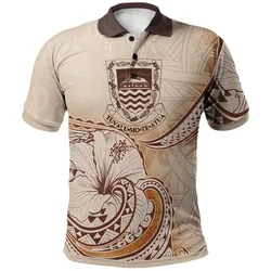 Tuvalu Polo Shirt - Hibiscus Flowers Vintage Style
