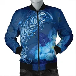 Alohawaii Jacket - Hawaiian Dolphin Hibiscus Tropic Blue Polynesian Bomber Jacket - AH - J4R
