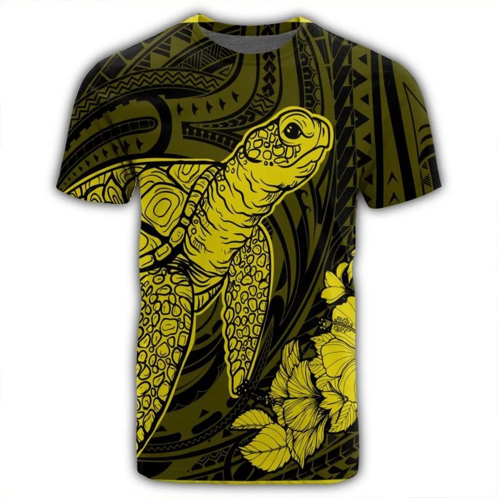 Hawaiian Hibiscus Memory Turtle Polynesian T-Shirt Yellow - AH