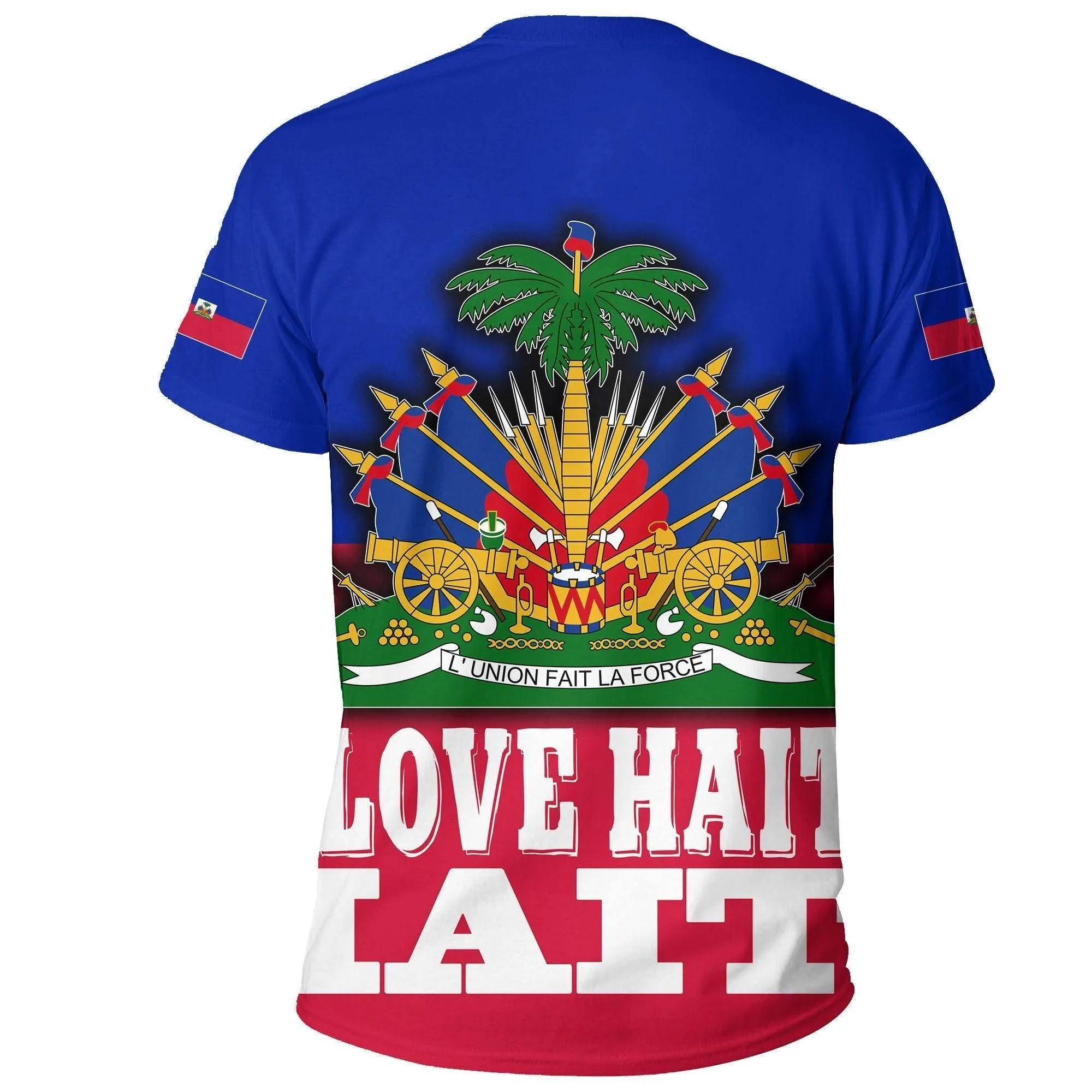 Haiti T shirt Flag With Coat Of Arm (Blue)