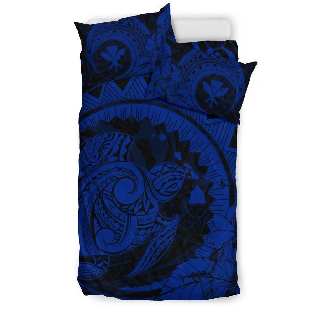 FamilyGater Bedding Set - Cover and Pillow Cases Hawaiian Map Kanaka Honu Hibiscus Blue Globular Polynesian - AH - JD