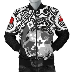 Tonga Polynesian Bomber Jacket (Men)  - Tongan Pride (White) - BN15