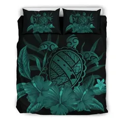 FamilyGater Bedding Set - Cover and Pillow Cases Hawaiian Map Turtle Hibiscus Polynesian - Turquoise - AH J4
