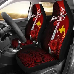 Papua New Guinea Polynesian Custom Personalised Car Seat Covers - Coat Of Arm With Hibiscus