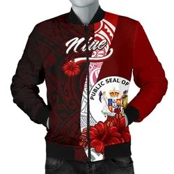 Niue Polynesian Mens Bomber Jacket - Coat Of Arm With Hibiscus