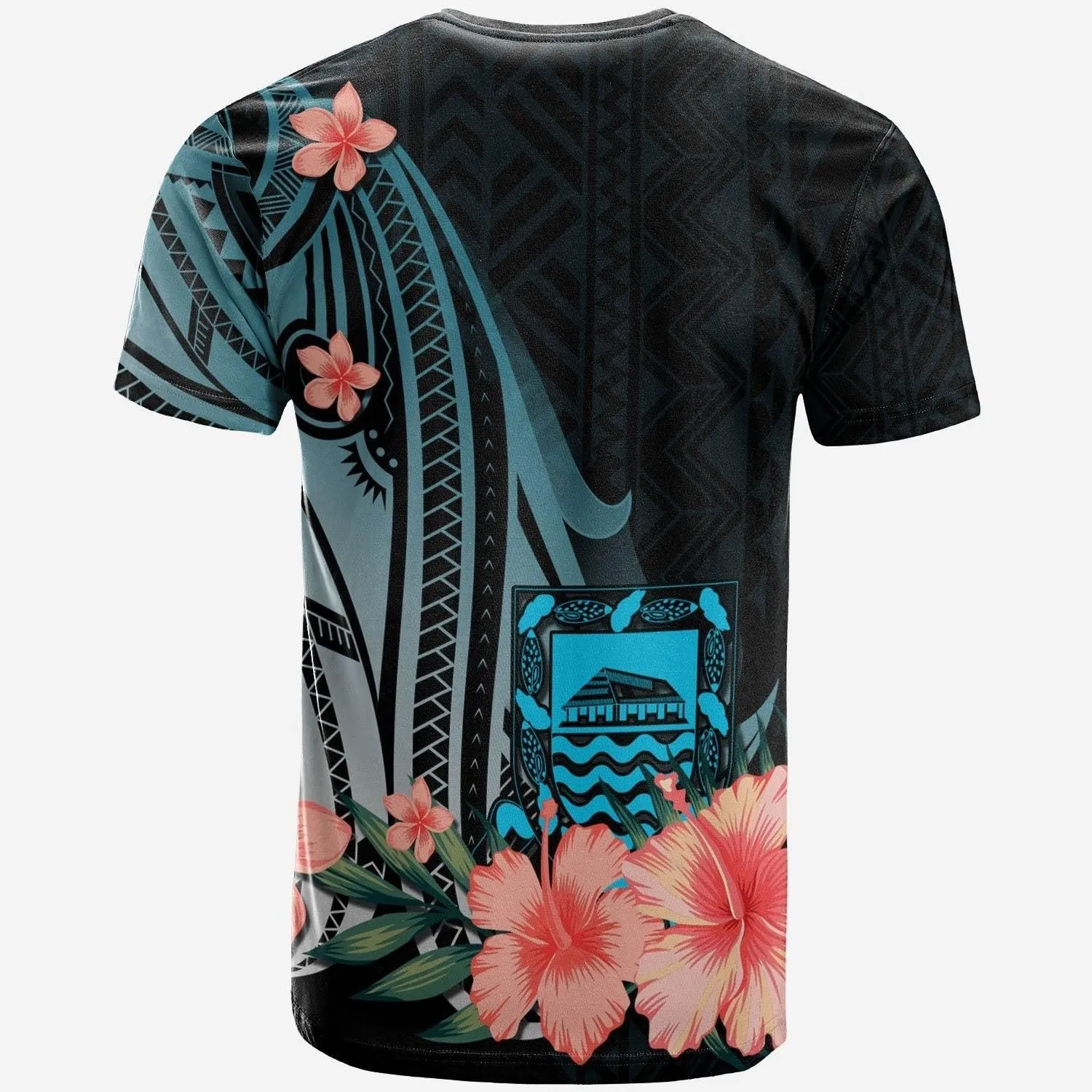 Tuvalu Personalised Custom T shirt - Turquoise Polynesian Hibiscus Pattern Style