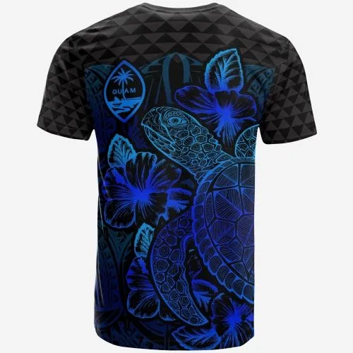 Guam T shirt - Guam Coat of Arms Turtle Hibiscus Blue
