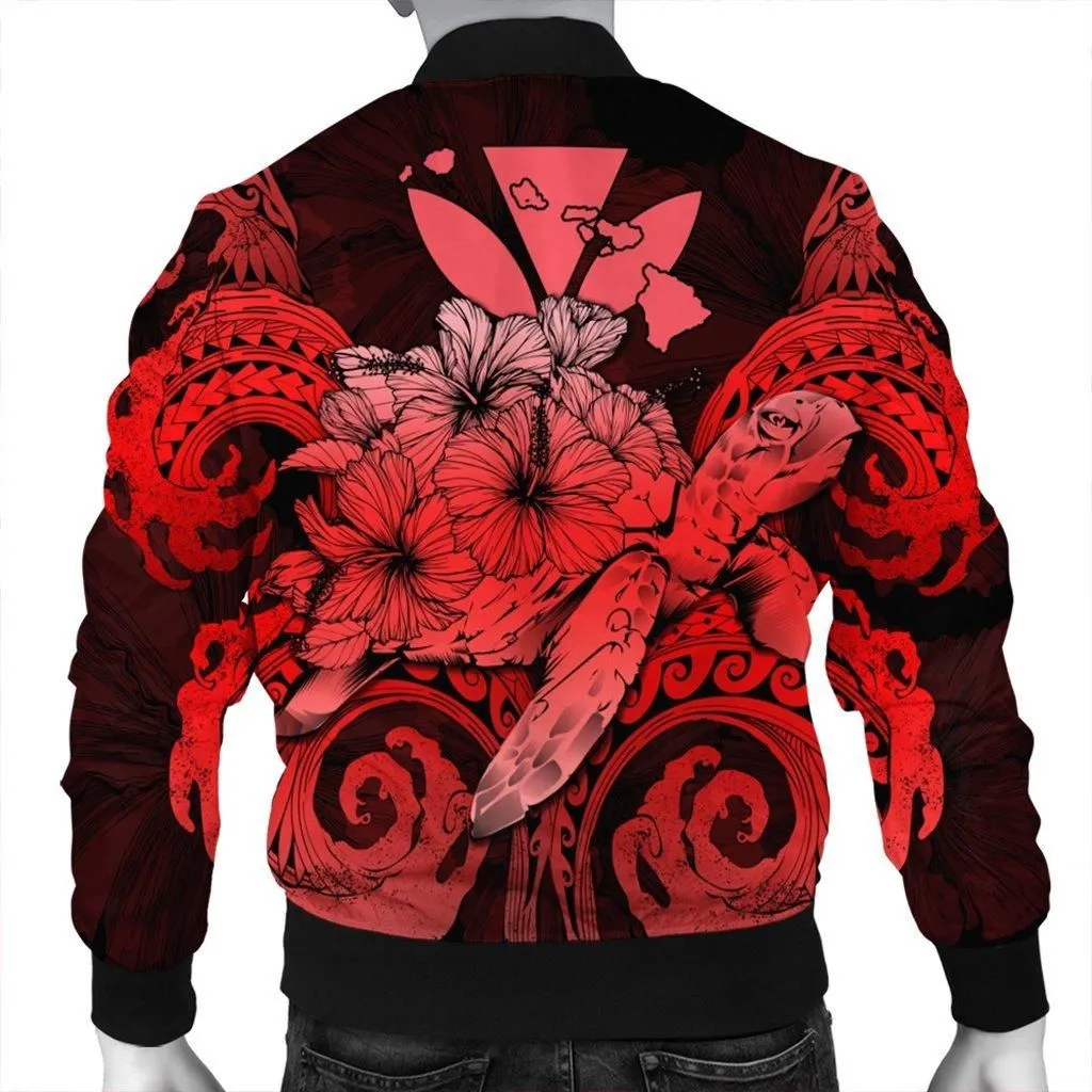 Hawaii Turtle Wave Polynesian Bomber Jacket - Hey Style Red - AH