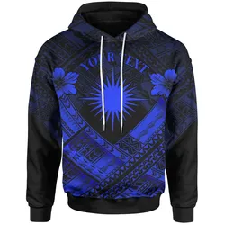 Marshall Islands Polynesian Custom Personalised Hoodie- Marshall Islands Blue  Flag Camisole Hibiscus Style