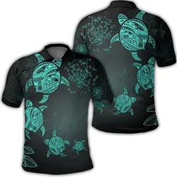 Hawaiian Plumeria Hibiscus Turtle Under Sea Polynesian Polo Shirt Blue AH