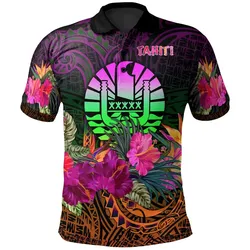 Tahiti Polynesian Polo Shirt - Summer Hibiscus - bn15