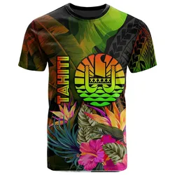 Tahiti Polynesian T-Shirt -  Hibiscus and Banana Leaves - BN15