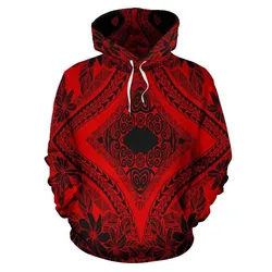 Alohawaii Hoodie - Polynesian Plumeria Mix Red Black Pullover - AH - JR