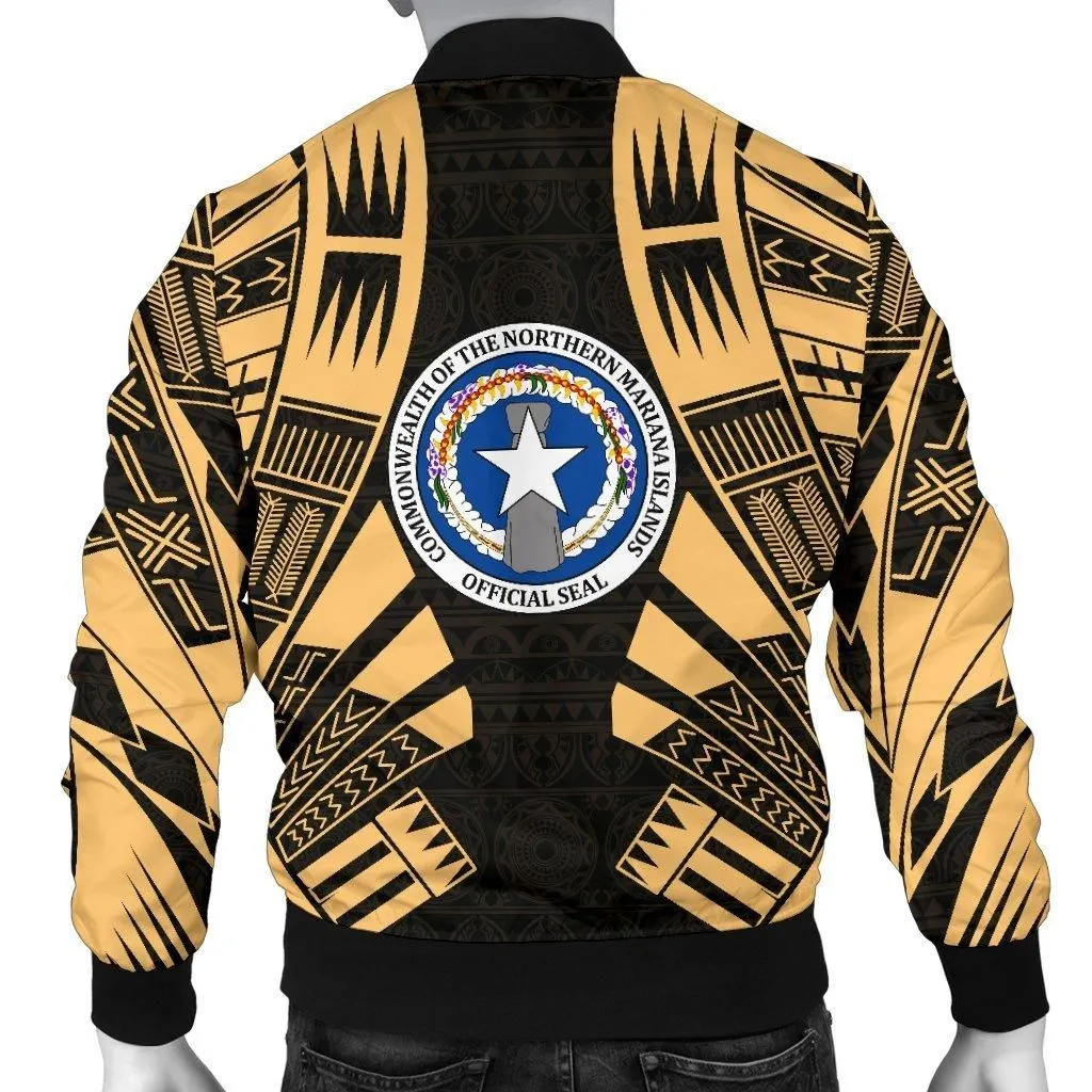 Northern Mariana Islands Men Bomber Jackets - Polynesian Tattoo Gold
