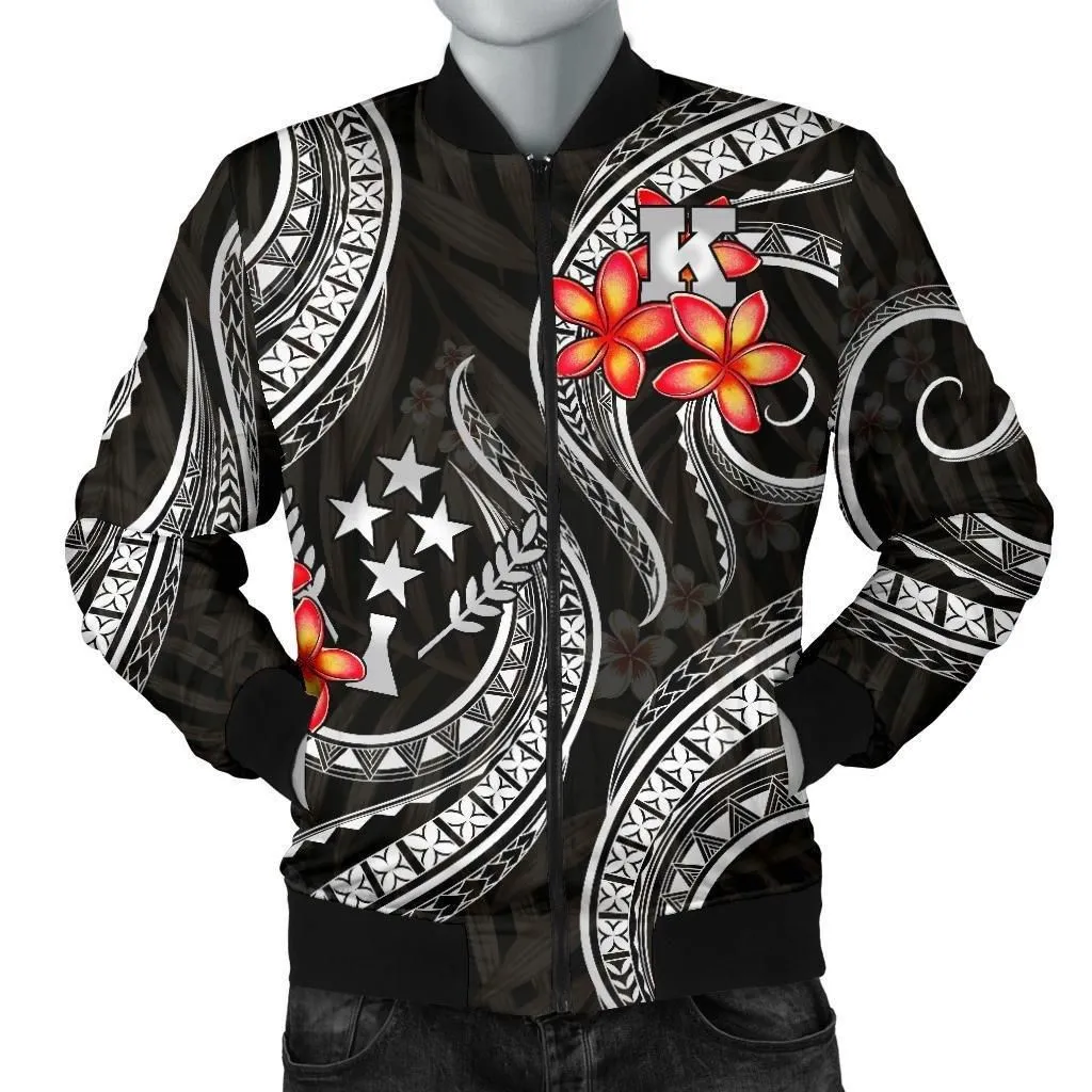 Alohawaii Jacket - Bomber Jacket Kosrae Micronesian - Black Plumeria - BN11