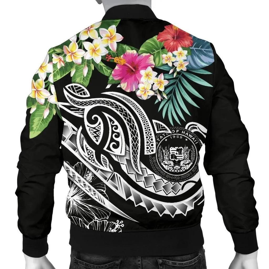 Alohawaii Jacket - Bomber Jacket Polynesian Hawaii - Summer Plumeria (Black) - BN15