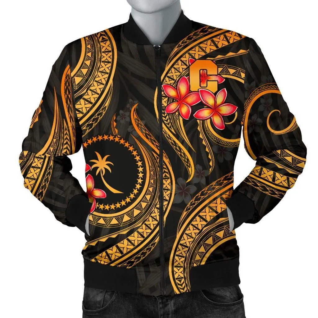 Chuuk Micronesian Men Bomber Jacket - Gold Plumeria - BN11