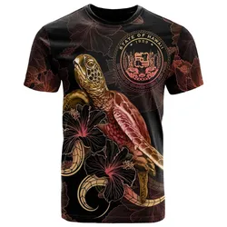 Hawaii Polynesian T Shirt - Turtle With Blooming Hibiscus Gold