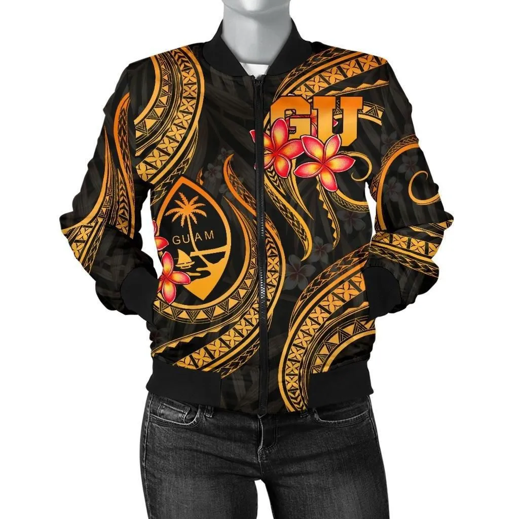 Alohawaii Jacket - Bomber Jacket Guam Polynesian Gold Plumeria - BN11