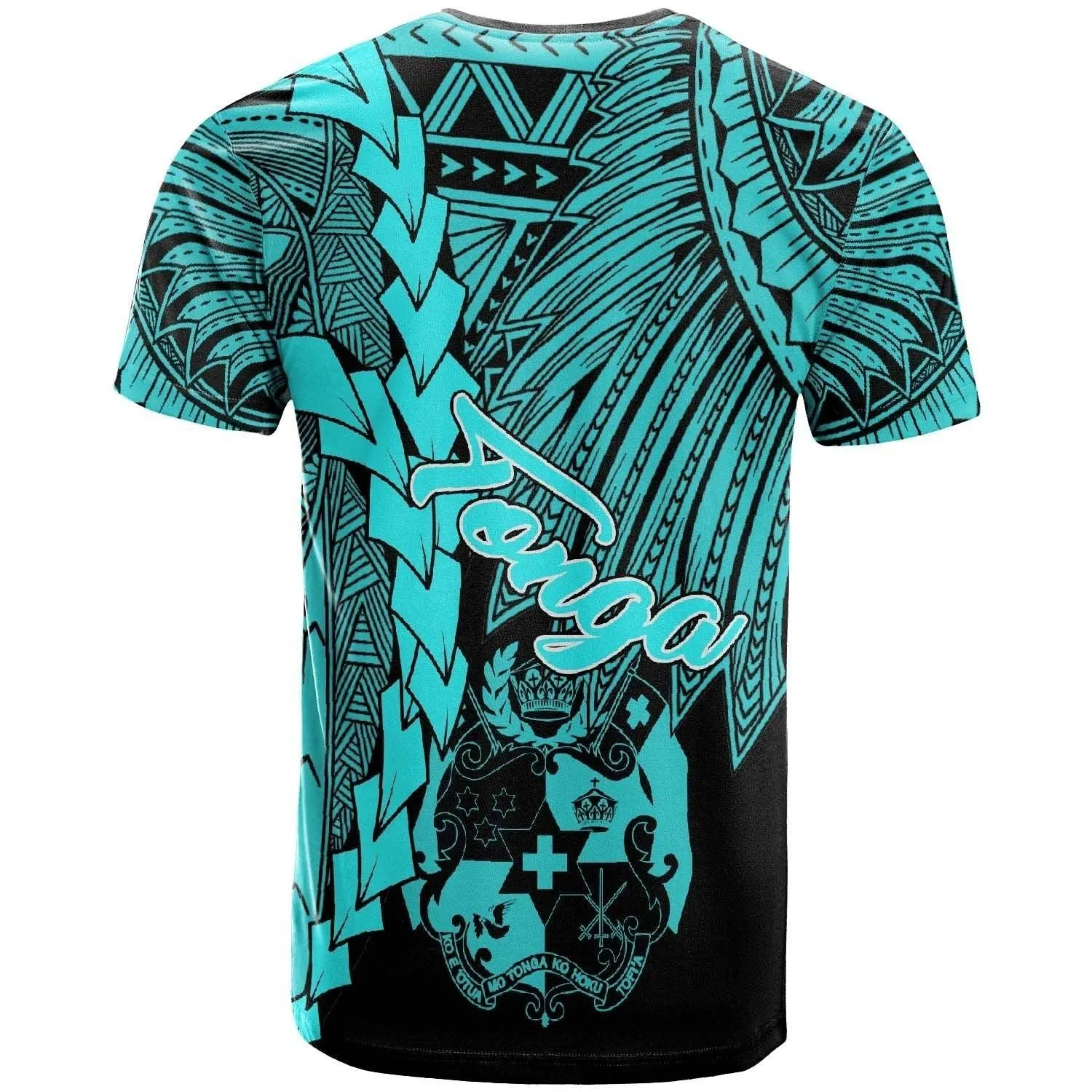 Tonga Polynesian Custom Personalised T shirt - Tribal Wave Tattoo Neon Blue