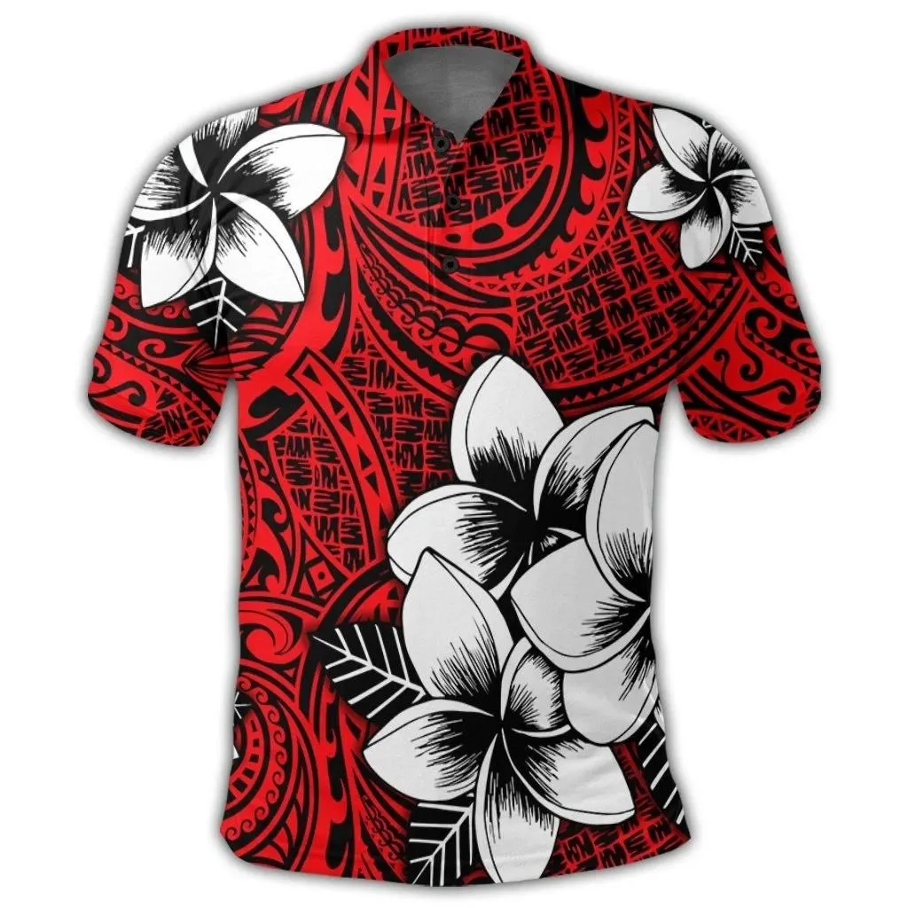 Alohawaii Shirt - Hawaiian Plumeria Tribal Polynesian Polo Shirt Red AH - J0R