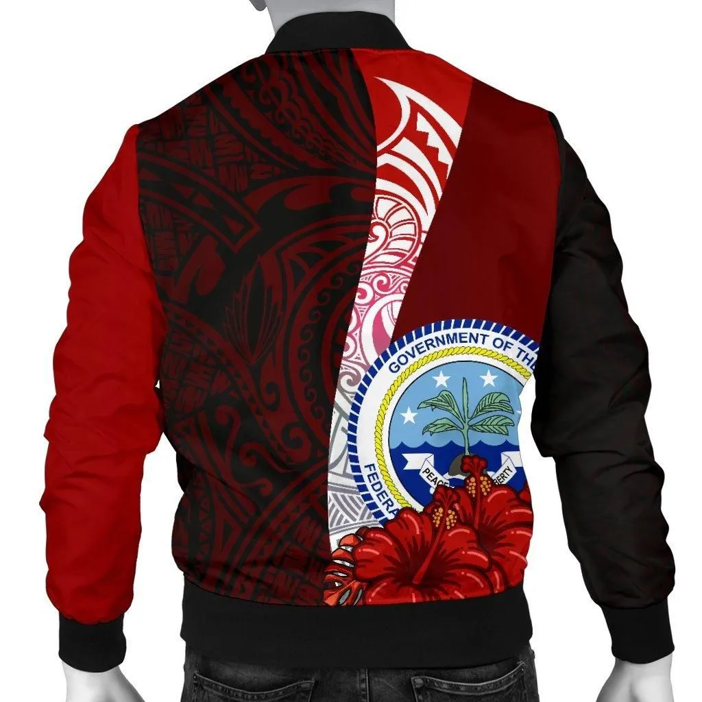 Federated States Of Micronesia Custom Personalised Mens Bomber Jacket - Coat Of Arm With Hibiscus