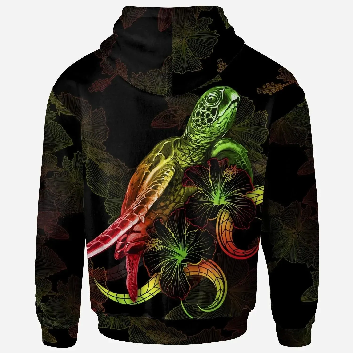 Alohawaii Clothing - Hoodie Fiji Polynesian - Turtle With Blooming Hibiscus Reggae - BN22