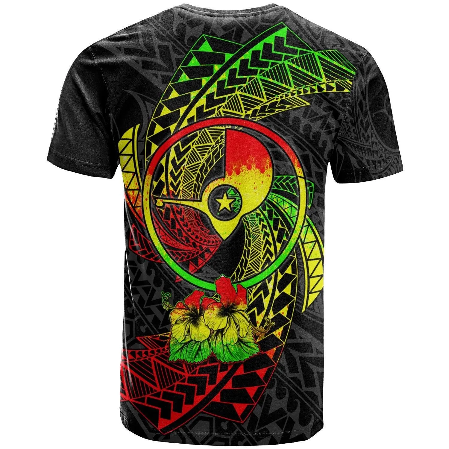 Yap Micronesian T-Shirt Reggae - Spiral Pattern Hibiscus