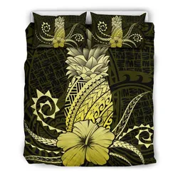 FamilyGater Bedding Set - Cover and Pillow Cases Hawaii Polynesian Pineapple Hibiscus - Zela Style Yellow - AH - J4
