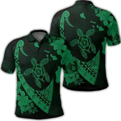 Alohawaii Shirt - Hawaiian Map Hibiscus Turtle Fish Hook Polynesian Polo Shirt Green - AH - J5R