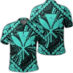Hawaiian Map Kanaka Hibiscus Turquoise Polynesian Polo Shirt - AH