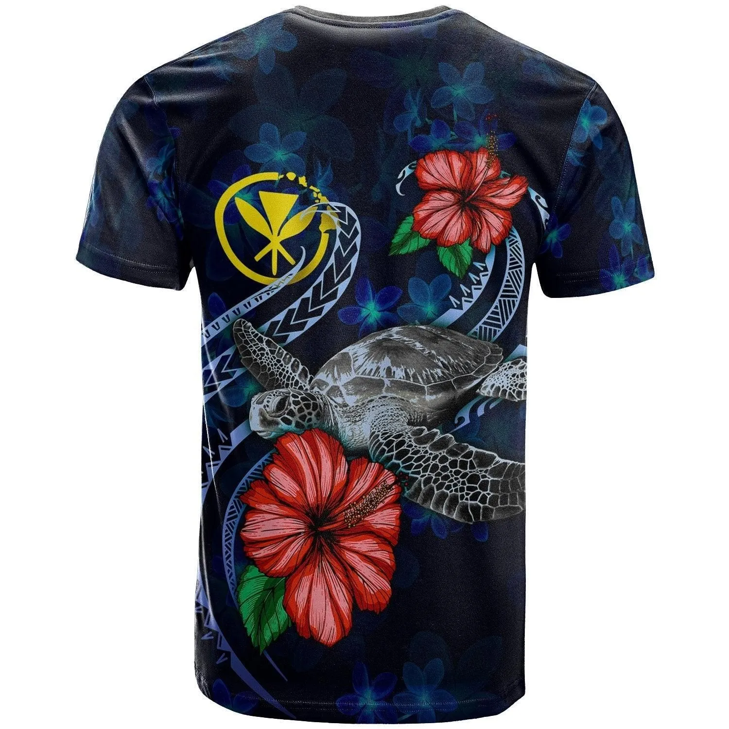 Hawaii Polynesian T Shirt - Blue Turtle Hibiscus