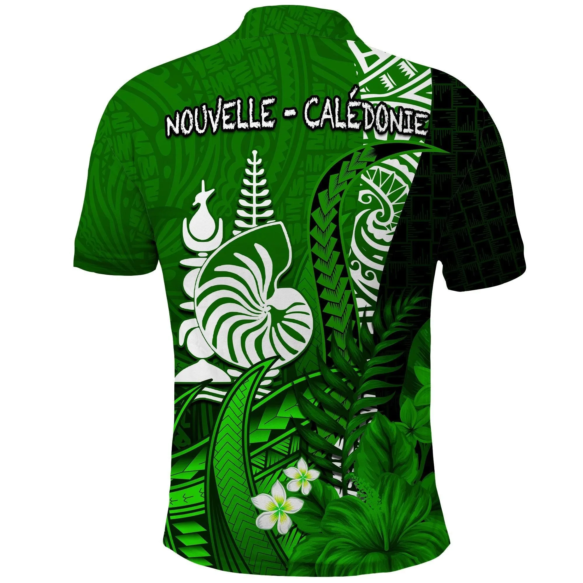 (Custom Personalised) New Caledonia Polo Shirt Nautilus Green Polynesian Hibiscus LT13