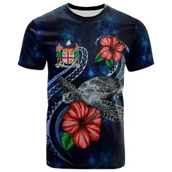 Fiji Polynesian T shirt - Blue Turtle Hibiscus