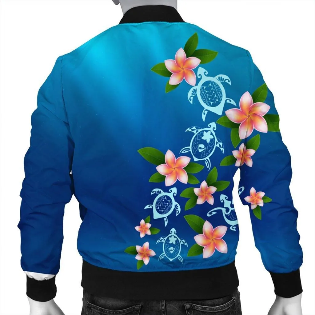 Hawaiian Tuttle And Plumeria Flower In The Sea Polynesian Bomber Jacket - AH