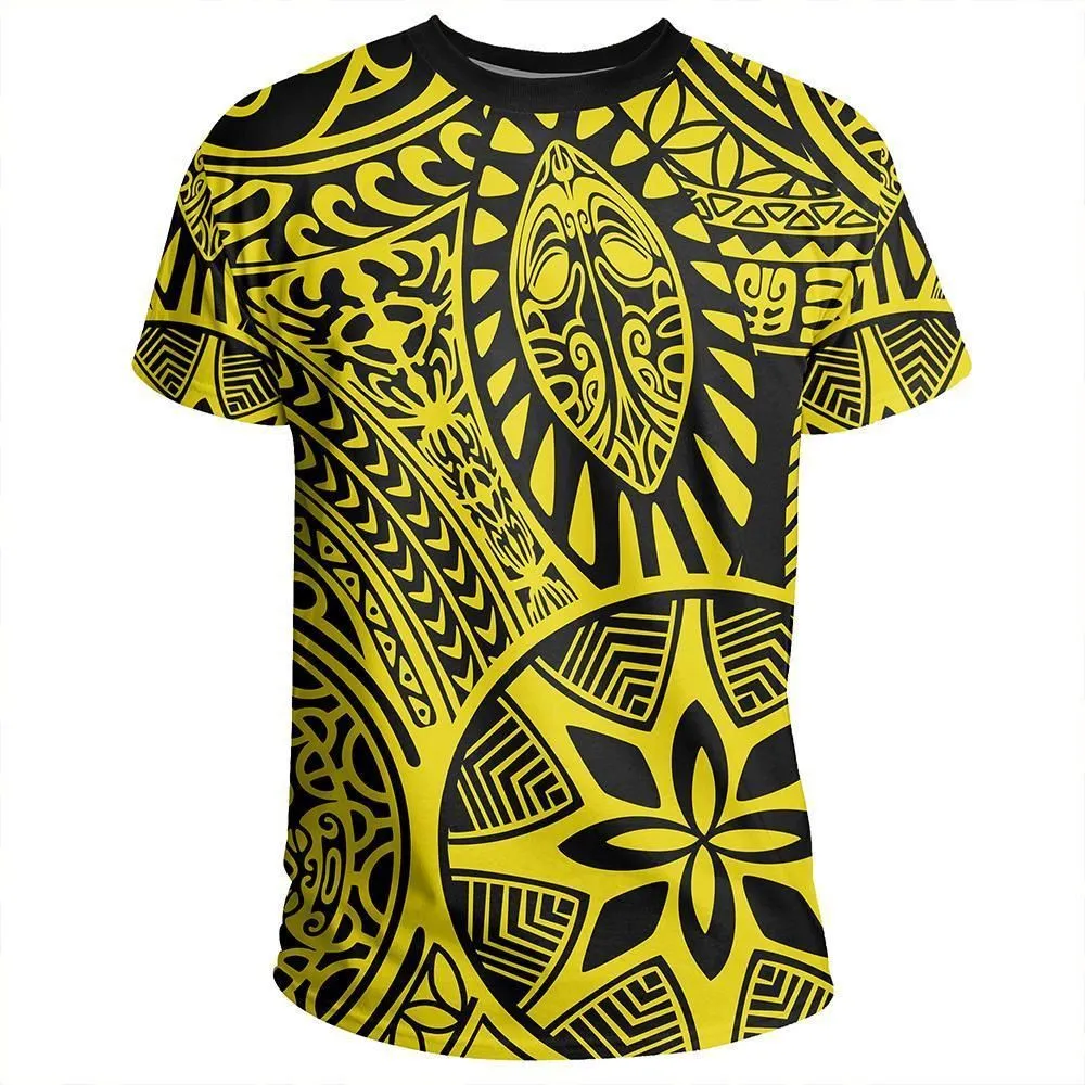 Polynesian Hawaiian Style Tribal Tattoo Yellow T shirt