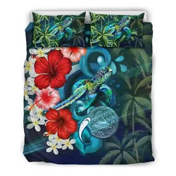 American Samoa Bedding Set - Ocean Turtle Coconut Tree And Hibiscus A24
