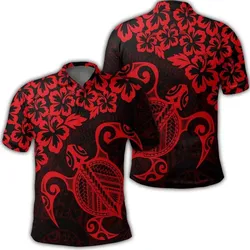 Alohawaii Shirt - Hawaiian Map Turtle Hibiscus Kanaka Polynesian Polo Shirt - Red - AH - J4R