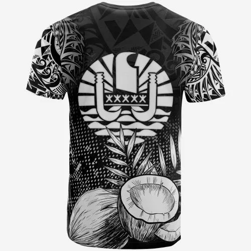 French Polynesia T-Shirt - French Polynesia Flag Coconut Polynesian Tattoo Black