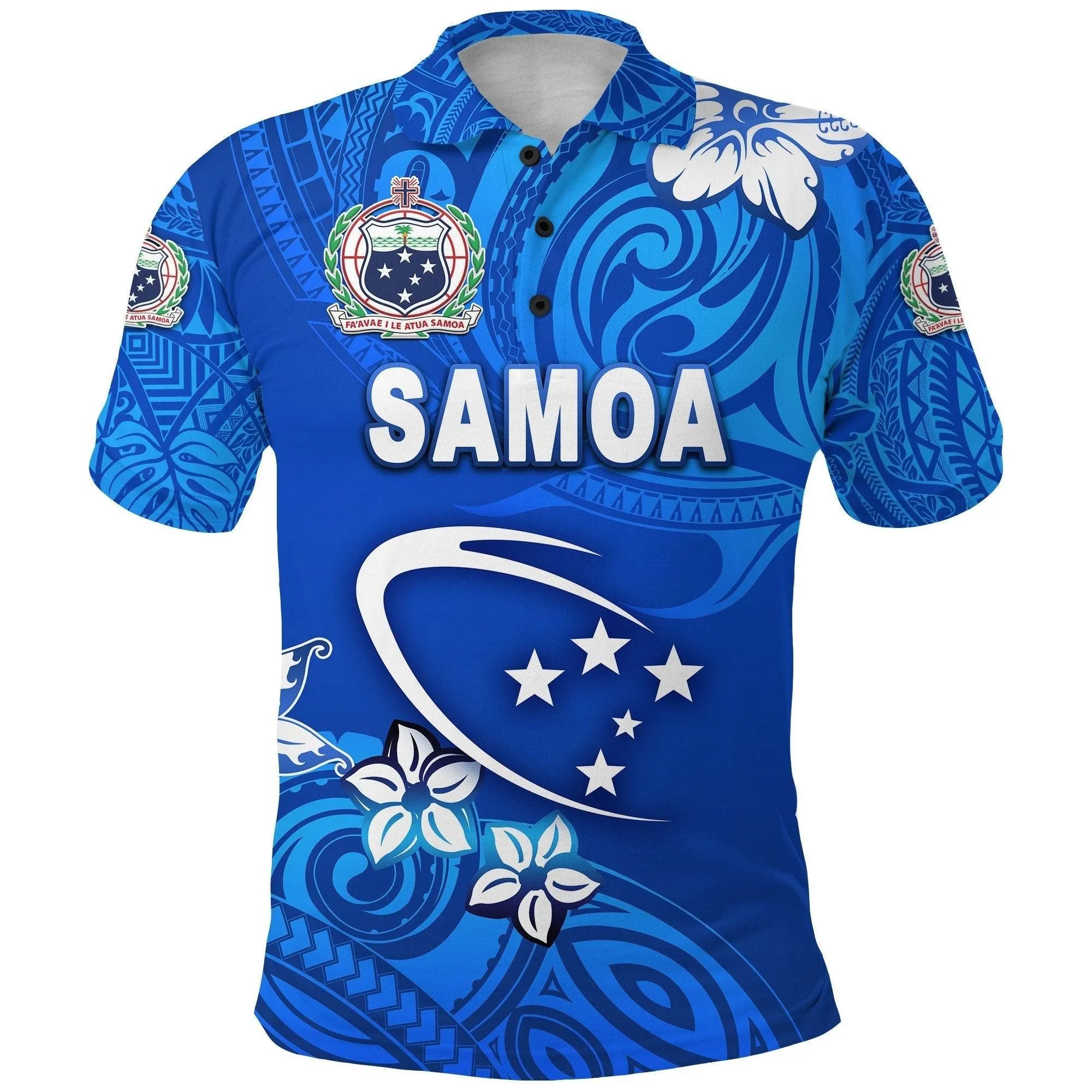 (Custom Personalised) Manu Samoa Rugby Polo Shirt Unique Vibes - Full Blue, Custom Text And Number