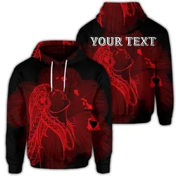(Personalised) Hawaiian Map Heart Hula Girl Hibiscus Red Polynesian Hoodie