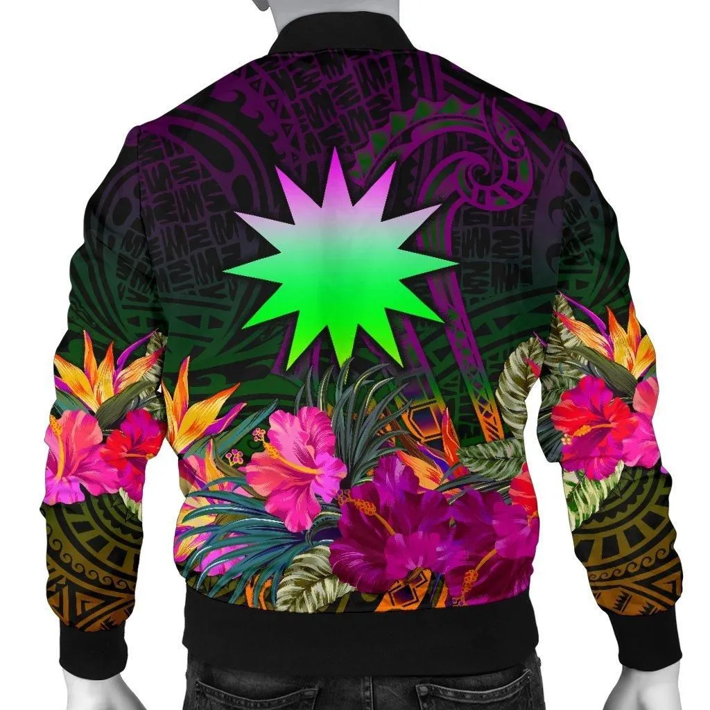 Nauru Personalised Mens Bomber Jacket - Summer Hibiscus