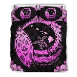 Hawaiian Map Hibiscus Plumeria Turtle Polynesian Bedding Set Pink - AH J1