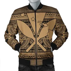Hawaiian Kanaka Polynesian Tribal Bomber Jacket Reggae Color Gold AH