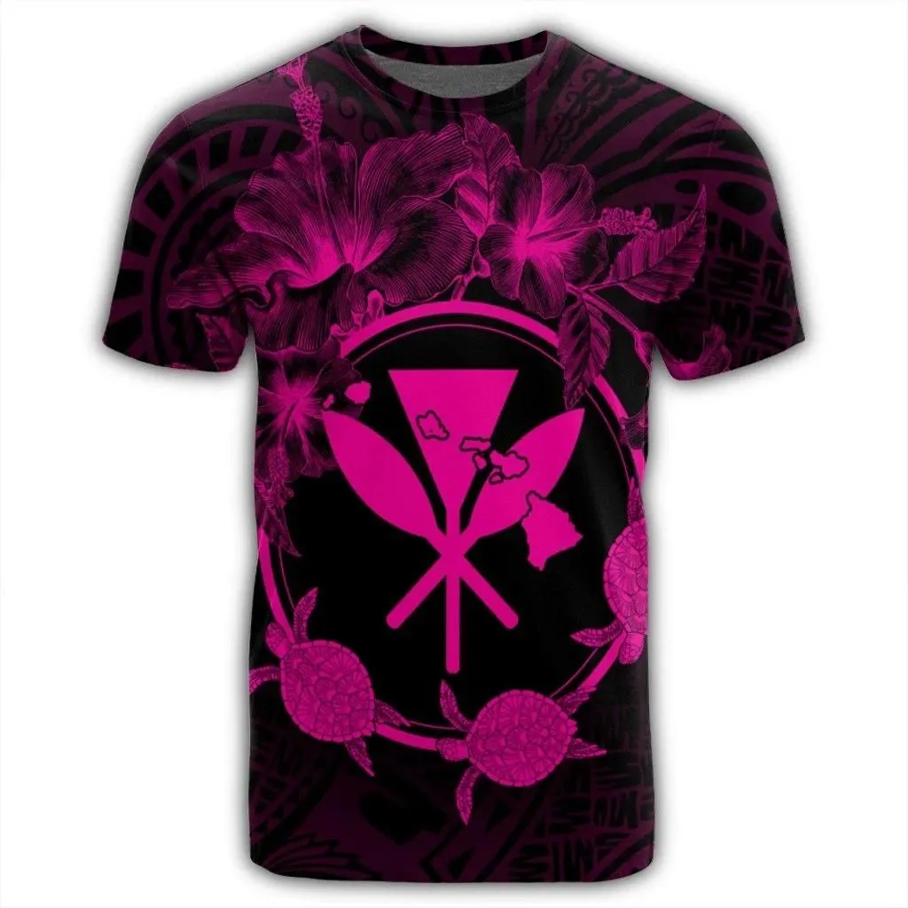 Alohawaii Tee - Hawaii Kanaka Turtle Hibiscus Polynesian T-shirt Anthea Style Pink - AH - J4R