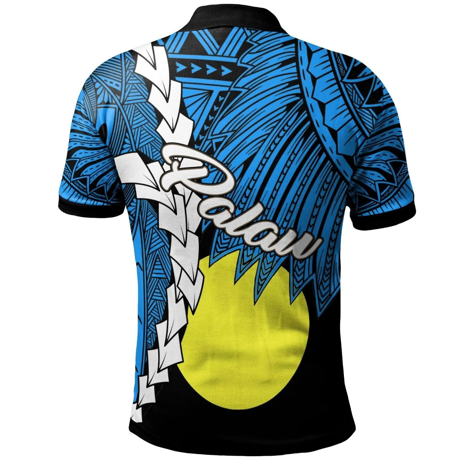 Palau Polynesian Custom Personalised Polo Shirt - Tribal Wave Tattoo Blue Flag Style