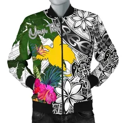Papua New Guinea Custom Personalised Mens Bomber Jacket White - Turtle Plumeria Banana Leaf